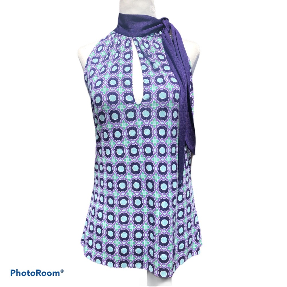 Tory Burch Tie Neck Silk Jersey Sleeveless Blouse